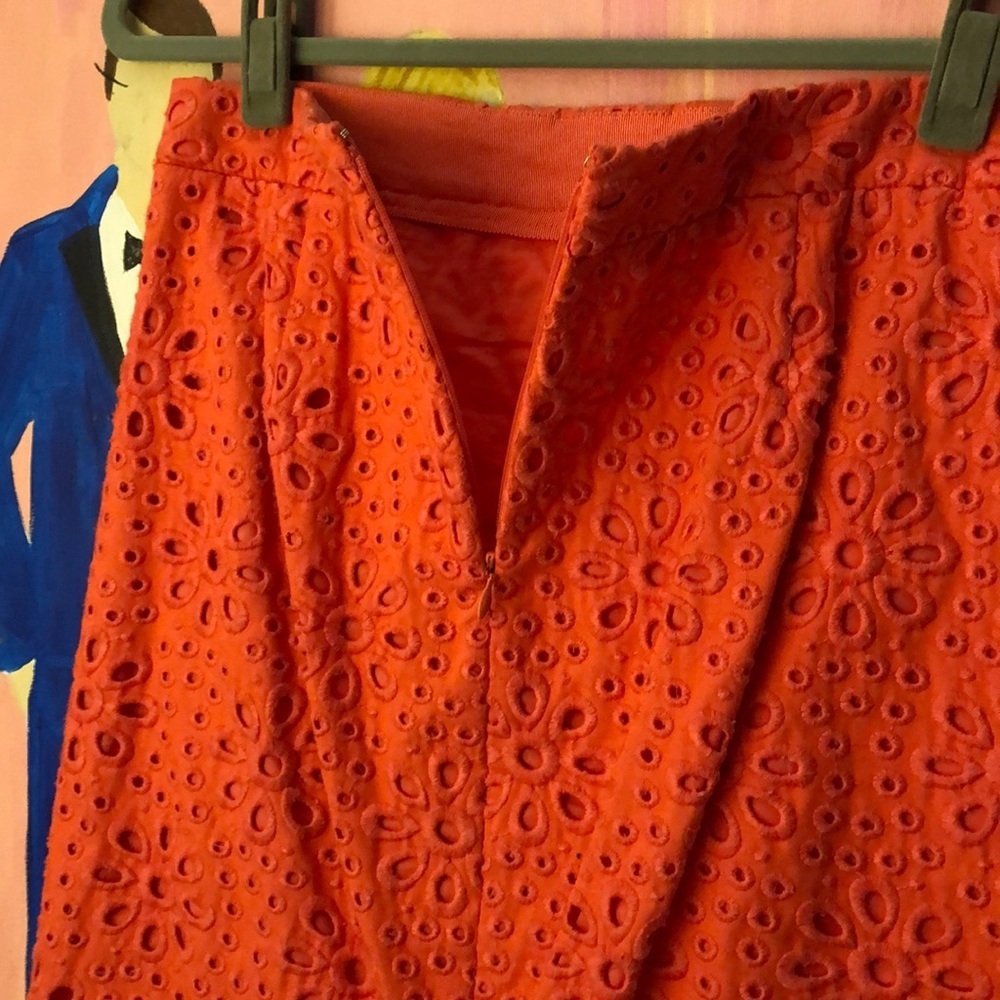 JCrew Pencil Skirt Orange Eyelet Size 2 - Picture 4 of 7